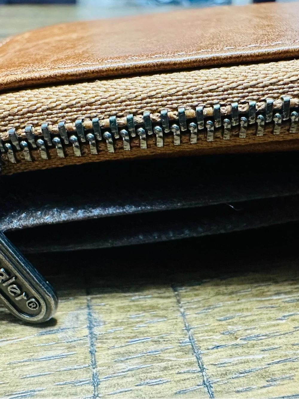 Wrangler Tan Trifold Leather Wallet with Snap Tab